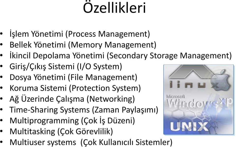 Koruma Sistemi (Protection System) Ağ Üzerinde Çalışma (Networking) Time-Sharing Systems (Zaman