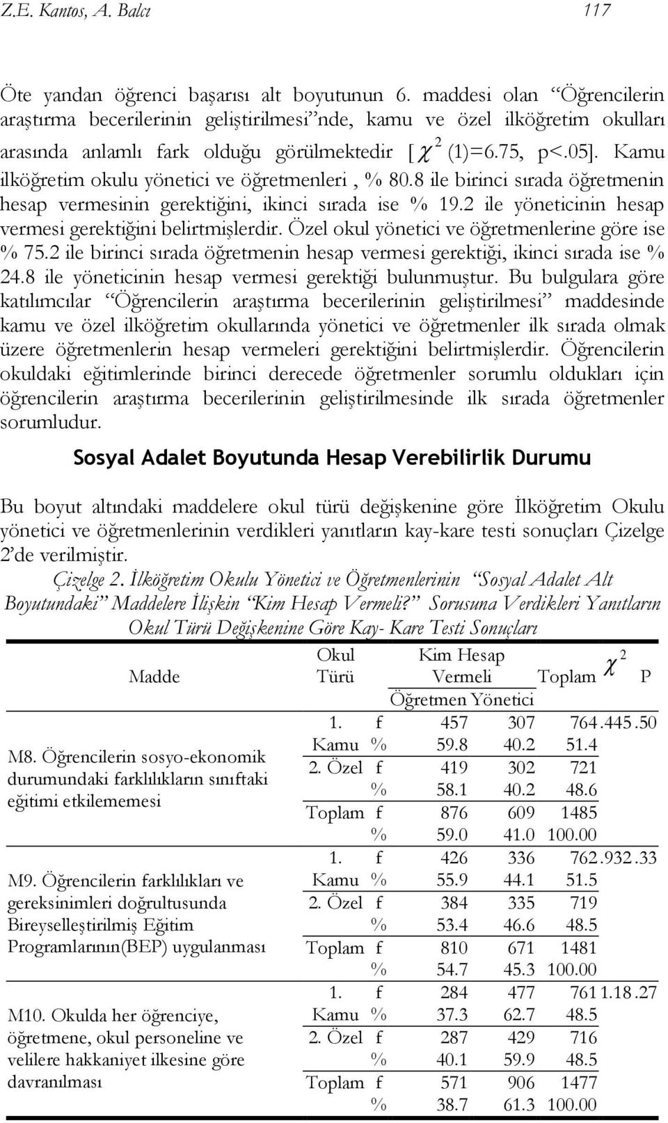 Kamu ilköğretim okulu yönetici ve öğretmenleri, 80.8 ile birinci sırada öğretmenin hesap vermesinin gerektiğini, ikinci sırada ise 19. ile yöneticinin hesap vermesi gerektiğini belirtmişlerdir.