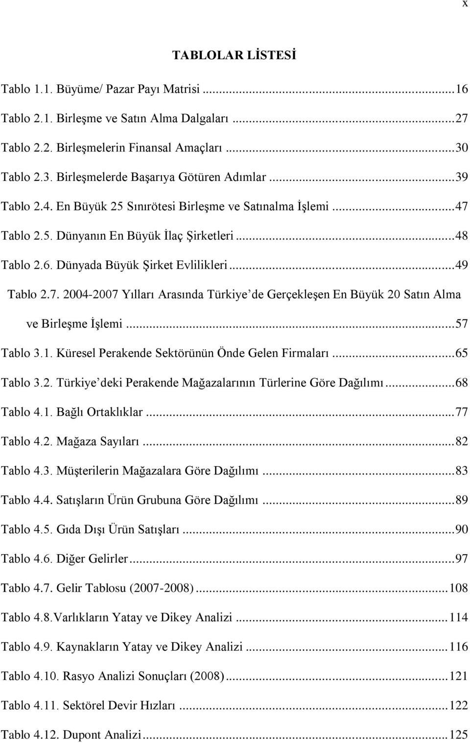 Dünyada Büyük ġirket Evlilikleri... 49 Tablo 2.7. 2004-2007 Yılları Arasında Türkiye de GerçekleĢen En Büyük 20 Satın Alma ve BirleĢme ĠĢlemi... 57 Tablo 3.1.