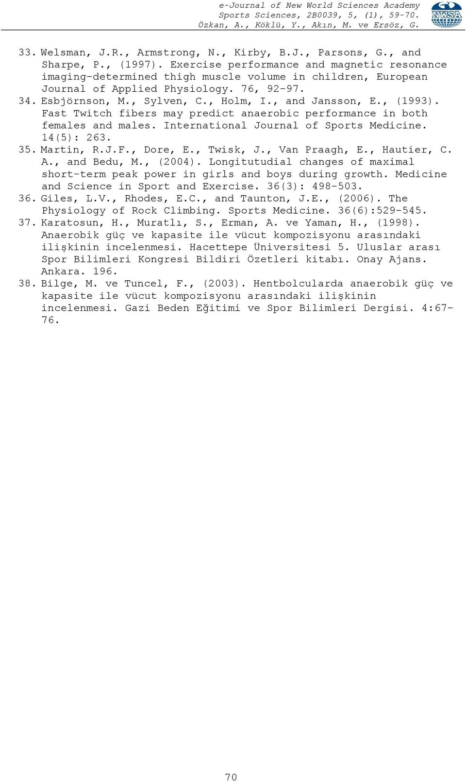 , and Jansson, E., (1993). Fast Twitch fibers may predict anaerobic performance in both females and males. International Journal of Sports Medicine. 14(5): 263. 35. Martin, R.J.F., Dore, E., Twisk, J.