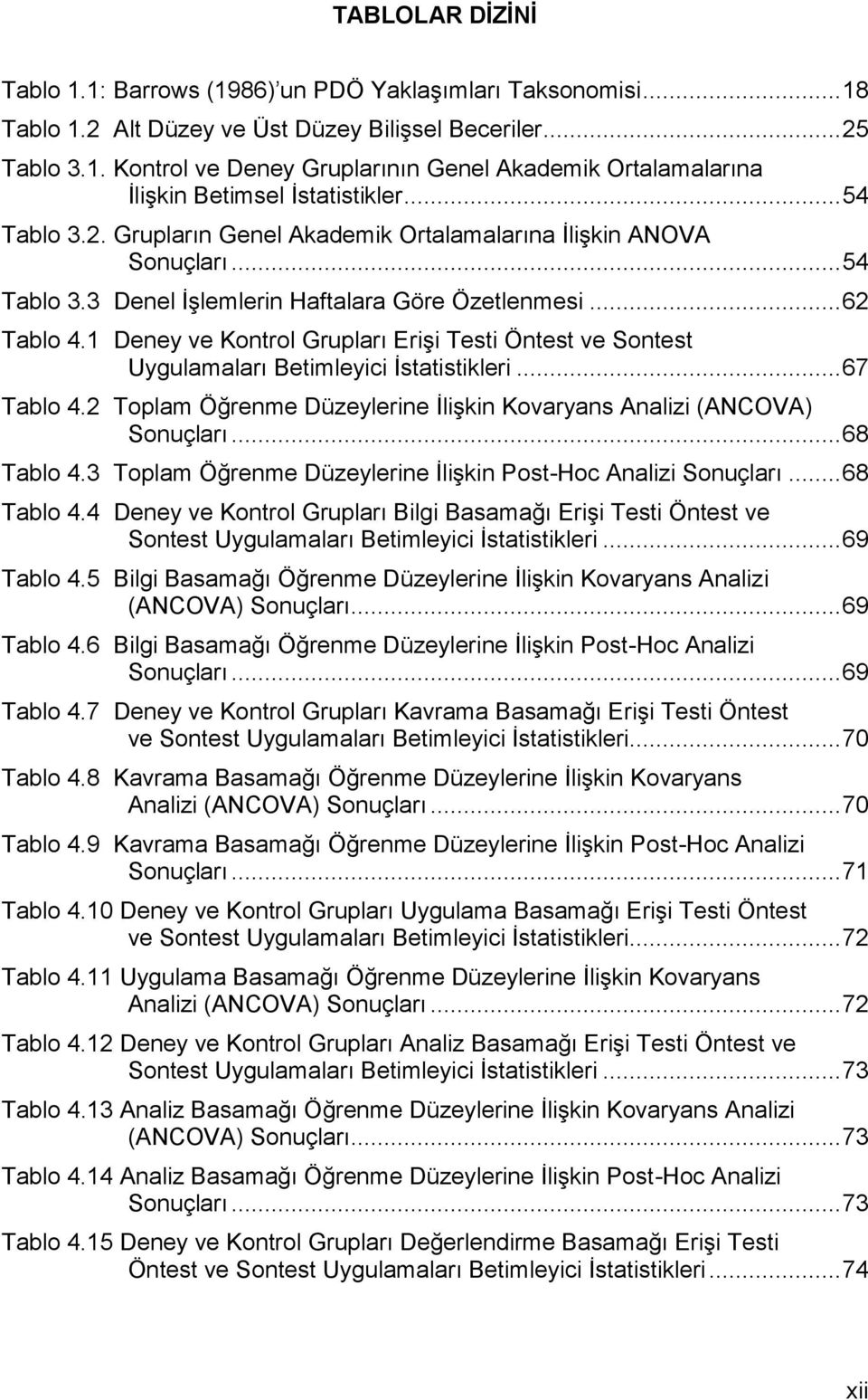 1 Deney ve Kontrol Grupları Erişi Testi Öntest ve Sontest Uygulamaları Betimleyici İstatistikleri... 67 Tablo 4.2 Toplam Öğrenme Düzeylerine İlişkin Kovaryans Analizi (ANCOVA) Sonuçları... 68 Tablo 4.