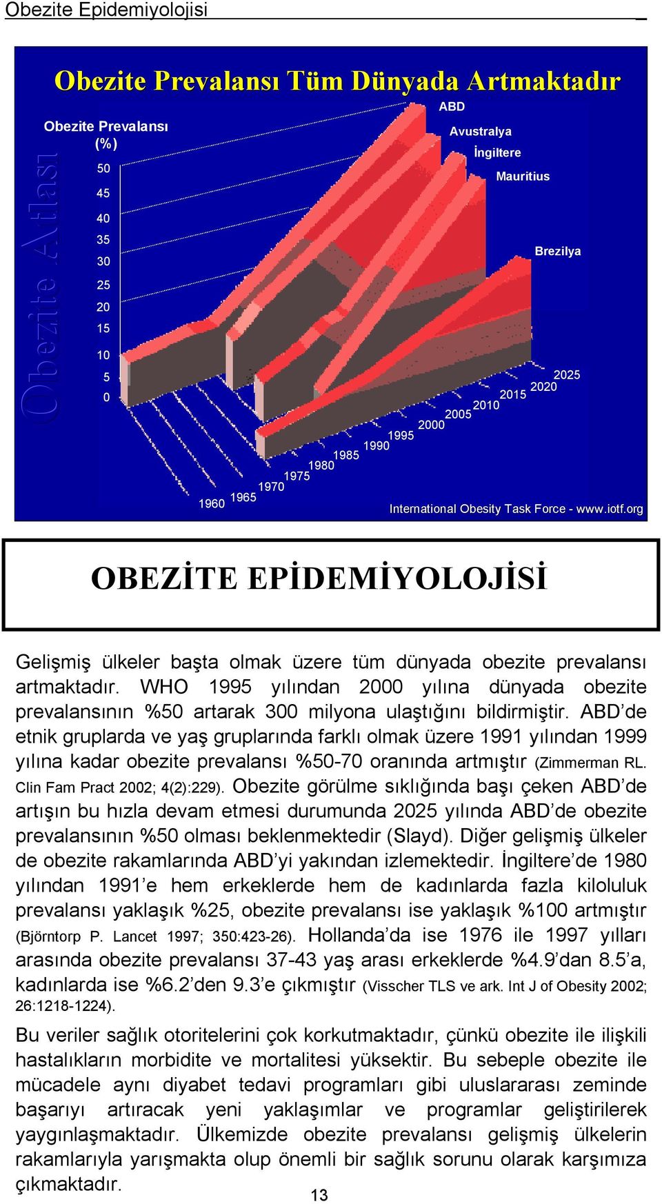 WHO 1995 yılından 2000 yılına dünyada obezite prevalansının %50 artarak 300 milyona ulaştığını bildirmiştir.