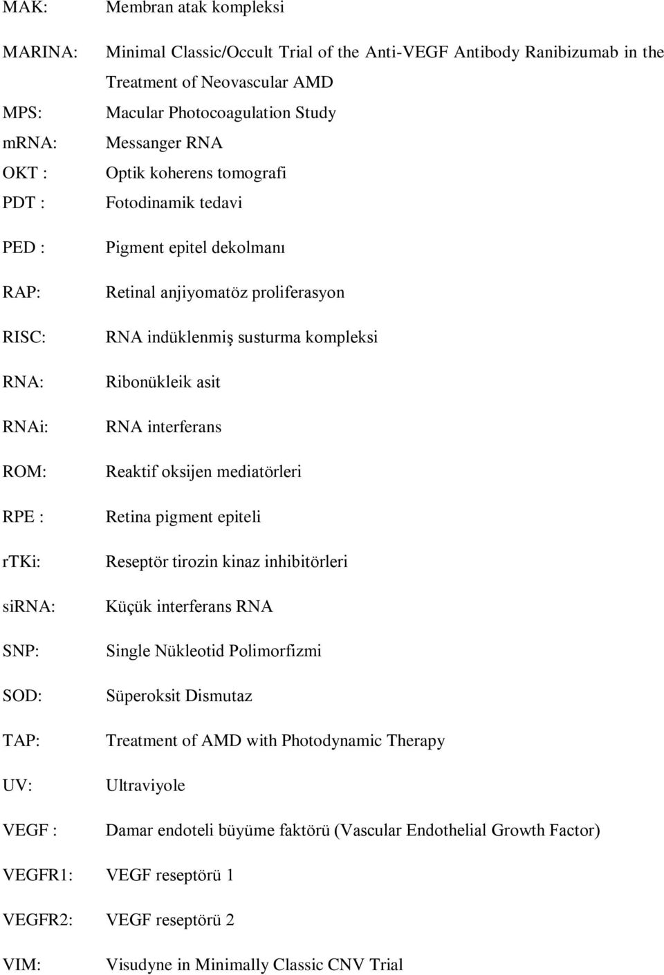 indüklenmiģ susturma kompleksi Ribonükleik asit RNA interferans Reaktif oksijen mediatörleri Retina pigment epiteli Reseptör tirozin kinaz inhibitörleri Küçük interferans RNA Single Nükleotid