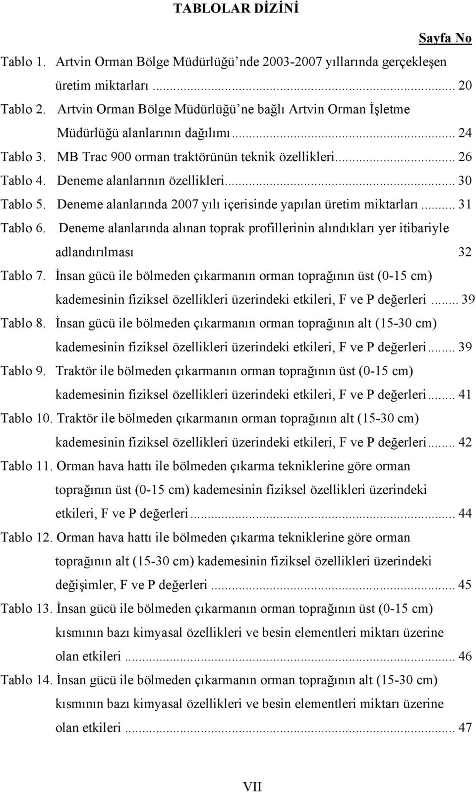 .. 30 Tablo 5. Deneme alanlarında 2007 yılı içerisinde yapılan üretim miktarları... 31 Tablo 6. Deneme alanlarında alınan toprak profillerinin alındıkları yer itibariyle adlandırılması 32 Tablo 7.