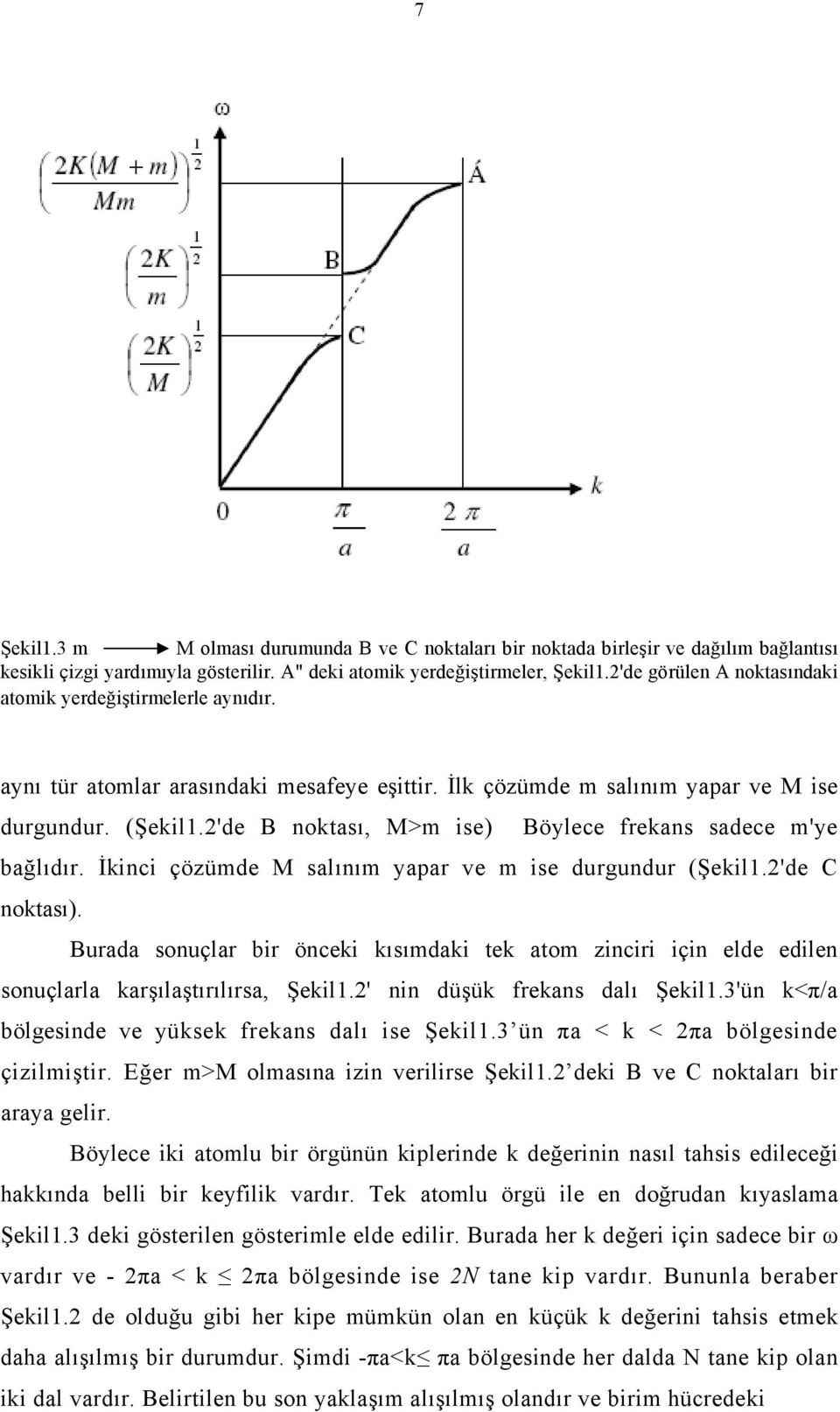 2'de B noktası, M>m ise) Böylece frekans sadece m'ye bağlıdır. İkinci çözümde M salınım yapar ve m ise durgundur (Şekil1.2'de C noktası).