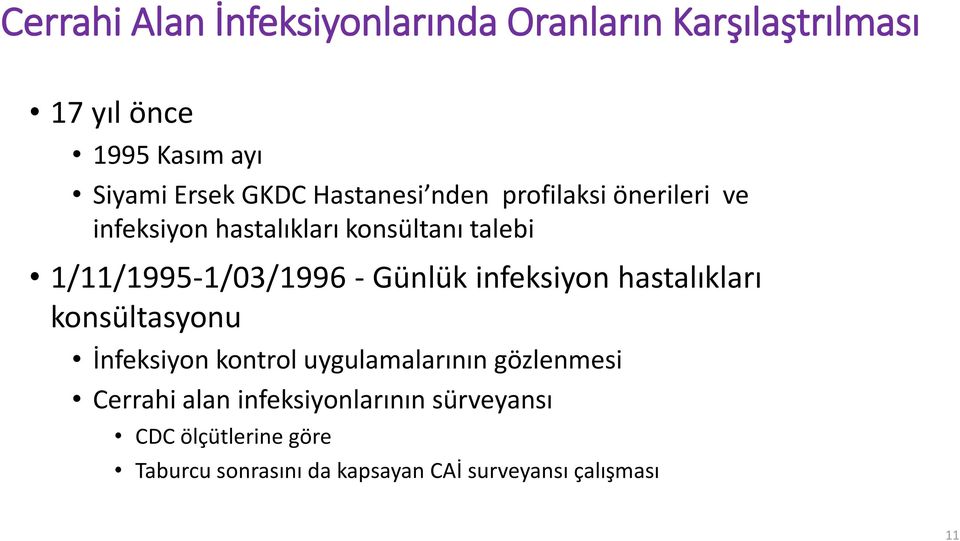 Günlük infeksiyon hastalıkları konsültasyonu İnfeksiyon kontrol uygulamalarının gözlenmesi Cerrahi alan