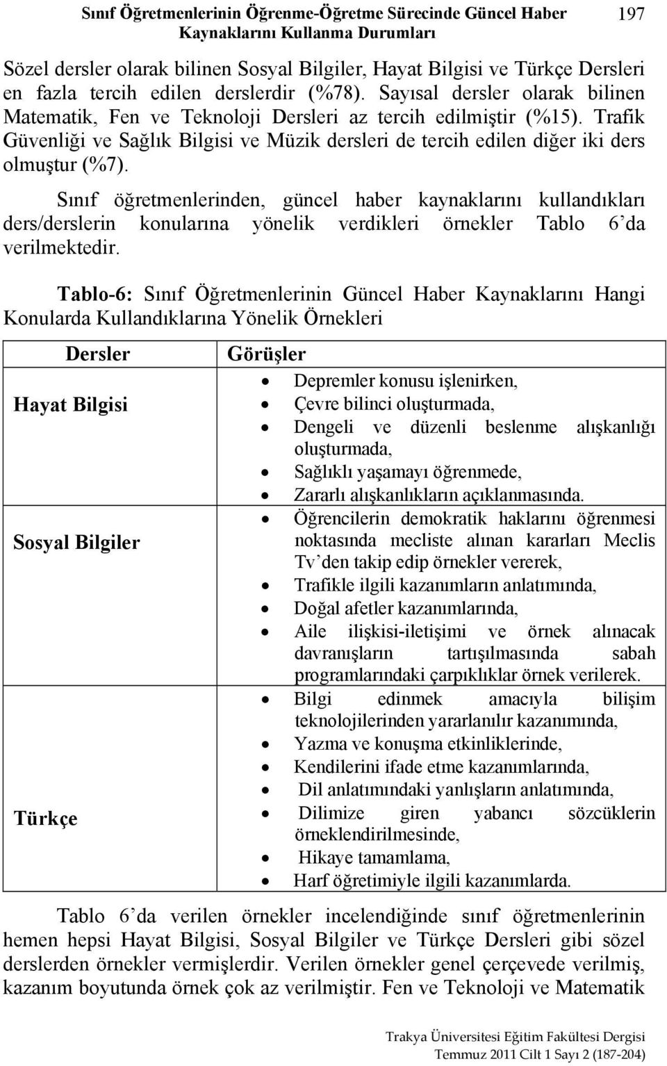 Trafik Güvenliği ve Sağlık Bilgisi ve Müzik dersleri de tercih edilen diğer iki ders olmuştur (%7).