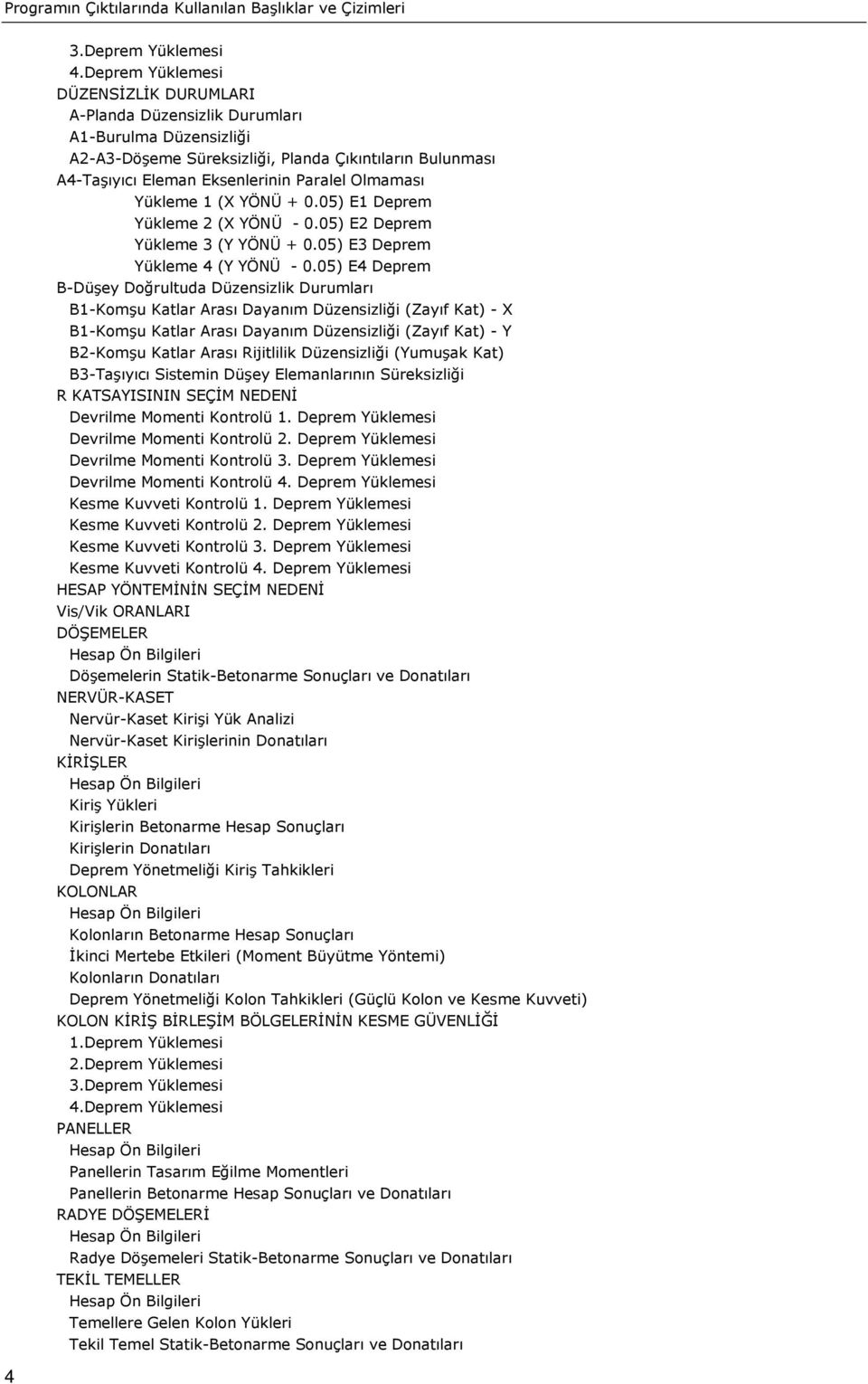 YÖNÜ - 005) E4 Deprem B-Düşey Doğrultuda Düzensizlik Durumları B1-Komşu Katlar Arası Dayanım Düzensizliği (Zayıf Kat) - X B1-Komşu Katlar Arası Dayanım Düzensizliği (Zayıf Kat) - Y B2-Komşu Katlar