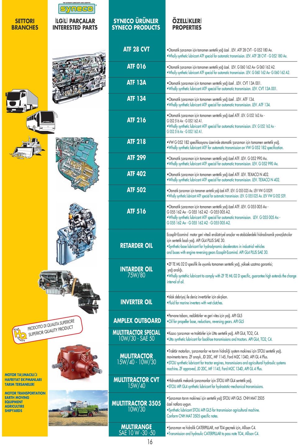 Wholly synthetic lubricant ATF special for automatic transmission. LEV. CVT 13A 001. ATF 134 Otomatik şanzıman için tamamen sentetik yağ özel. LEV. ATF 134. Wholly synthetic lubricant ATF special for automatic transmission.