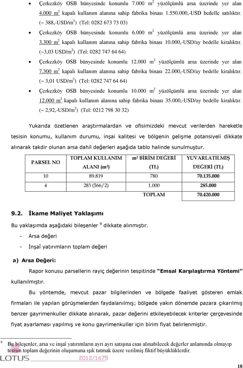 000,-USD/ay bedelle kiralıktır. (~3,03 USD/m 2 ) (Tel: 0282 747 64 64) Çerkezköy OSB bünyesinde konumlu 12.000 m 2 yüzölçümlü arsa üzerinde yer alan 7.