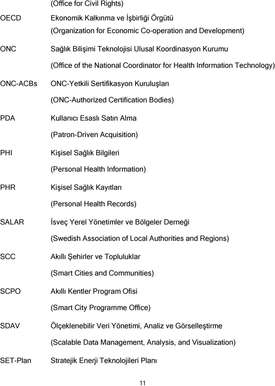 Acquisition) PHI Kişisel Sağlık Bilgileri (Personal Health Information) PHR Kişisel Sağlık Kayıtları (Personal Health Records) SALAR İsveç Yerel Yönetimler ve Bölgeler Derneği (Swedish Association of