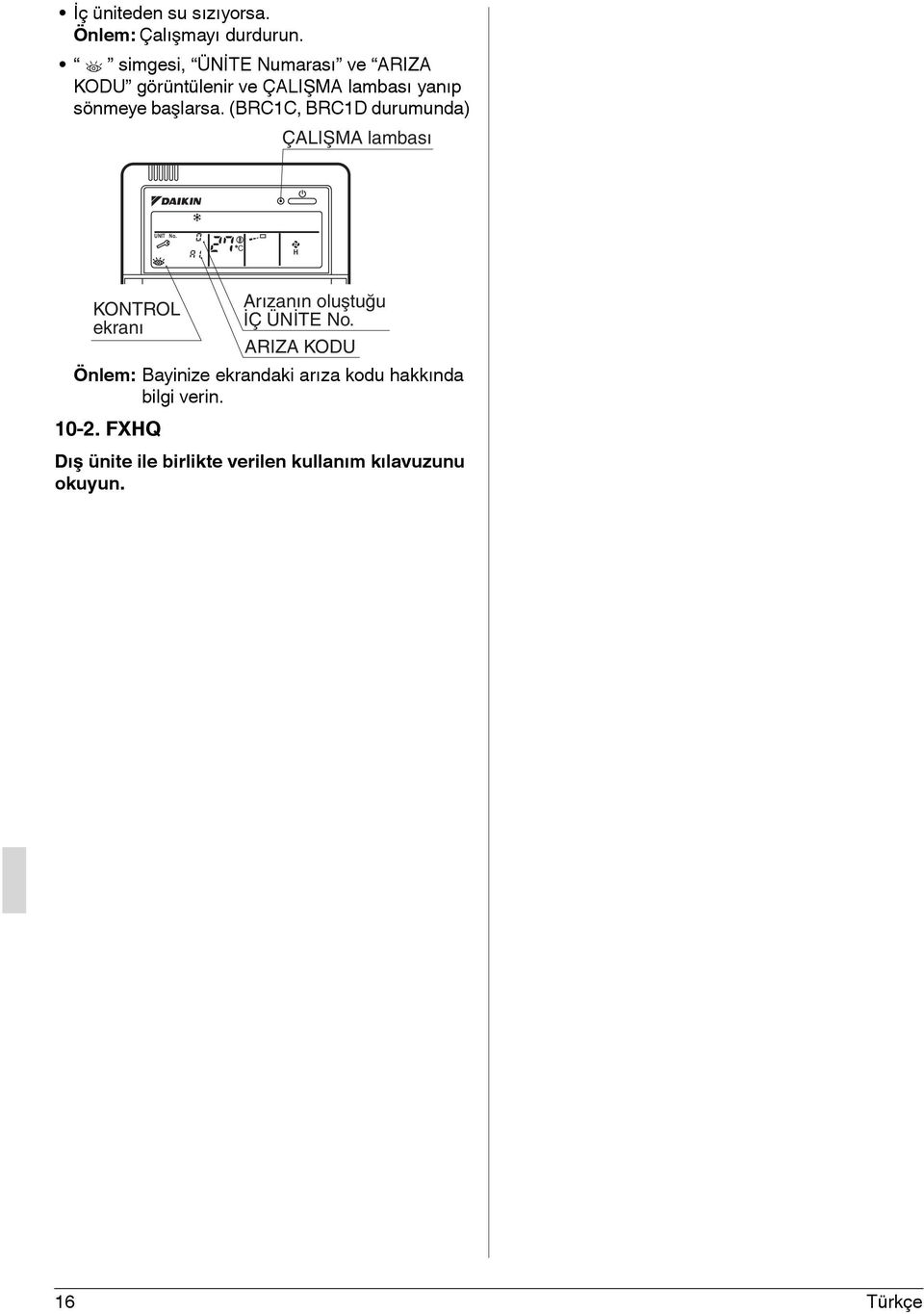 (BRC1C, BRC1D durumunda) ÇALIŞMA lambası UNIT No.