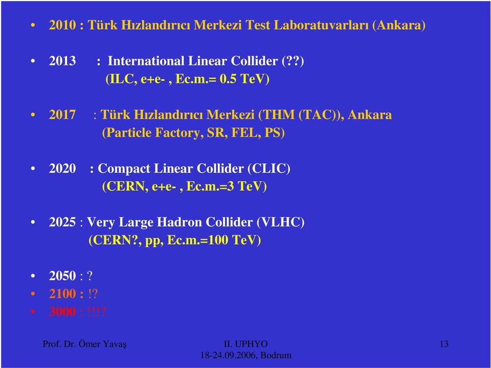 5 TeV) 017 : Türk Hızlandırıı Merkezi (THM (TAC)), Ankara (Partile Fatory, SR, FL, PS) 00 :