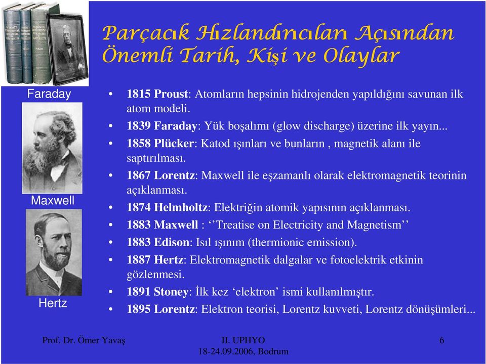 1867 Lorentz: Maxwell ile eşzamanlı olarak elektromagnetik teorinin açıklanması. 1874 Helmholtz: lektriğin atomik yapısının açıklanması.