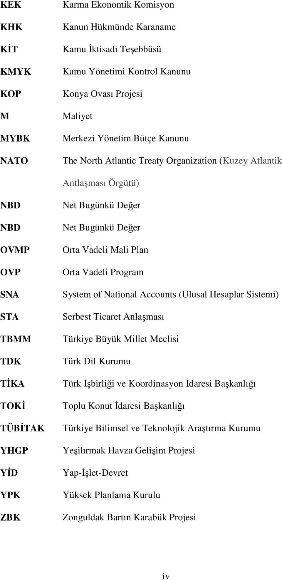 Mali Plan Orta Vadeli Program System of National Accounts (Ulusal Hesaplar Sistemi) Serbest Ticaret Anlaşması Türkiye Büyük Millet Meclisi Türk Dil Kurumu Türk İşbirliği ve Koordinasyon İdaresi