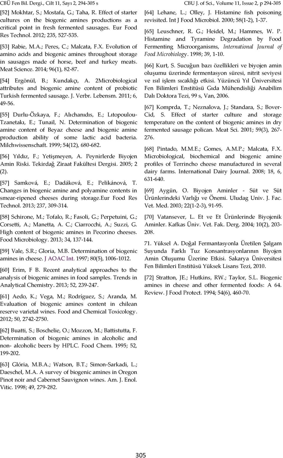 [54] Ergönül, B.; Kundakçı, A. 2Microbiological attributes and biogenic amine content of probiotic Turkish fermented sausage. J. Verbr. Lebensm. 2011; 6, 49-56. [55] Durlu-Özkaya, F.; Alıchanıdıs, E.