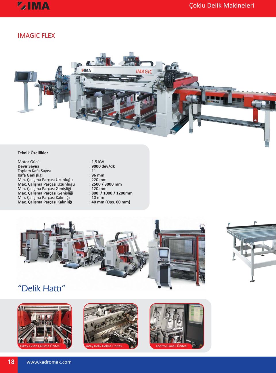 Çalışma Parçası Genişliği : 120 mm Max. Çalışma Parçası Genişliği : 800 / 1000 / 1200mm Min.