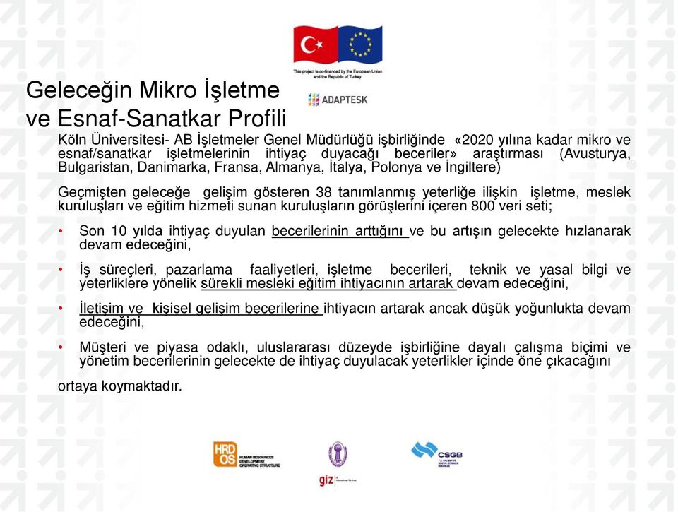 eğitim hizmeti sunan kuruluşların görüşlerini içeren 800 veri seti; Son 10 yılda ihtiyaç duyulan becerilerinin arttığını ve bu artışın gelecekte hızlanarak devam edeceğini, İş süreçleri, pazarlama