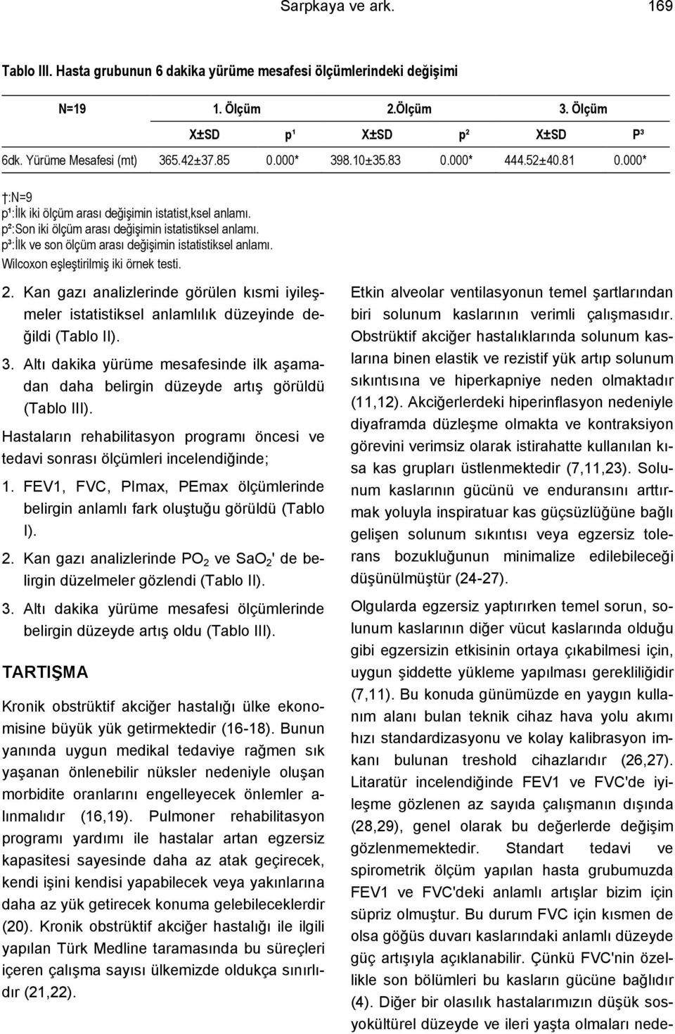 p³:ilk ve son ölçüm arası değişimin istatistiksel anlamı. Wilcoxon eşleştirilmiş iki örnek testi. 2.