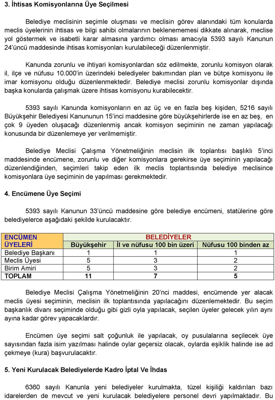 Kanunda zorunlu ve ihtiyari komisyonlardan söz edilmekte, zorunlu komisyon olarak il, ilçe ve nüfusu 10.