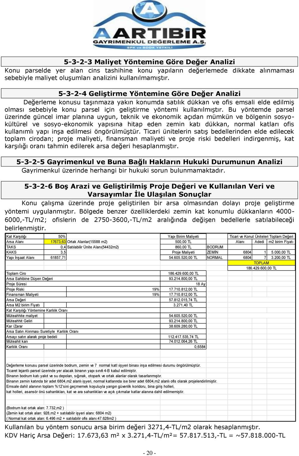 Bu yöntemde parsel üzerinde güncel imar planına uygun, teknik ve ekonomik açıdan mümkün ve bölgenin sosyokültürel ve sosyo-ekonomik yapısına hitap eden zemin katı dükkan, normal katları ofis