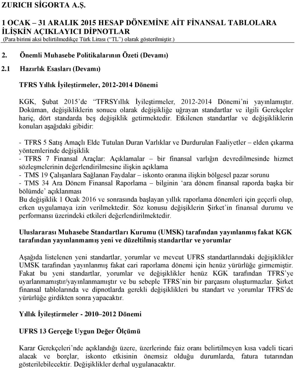 Doküman, değişikliklerin sonucu olarak değişikliğe uğrayan standartlar ve ilgili Gerekçeler hariç, dört standarda beş değişiklik getirmektedir.