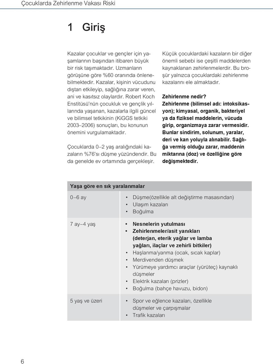 Robert Koch Enstitüsü nün çocukluk ve gençlik yıllarında yaşanan, kazalarla ilgili güncel ve bilimsel tetkikinin (KiGGS tetkiki 2003 2006) sonuçları, bu konunun önemini vurgulamaktadır.