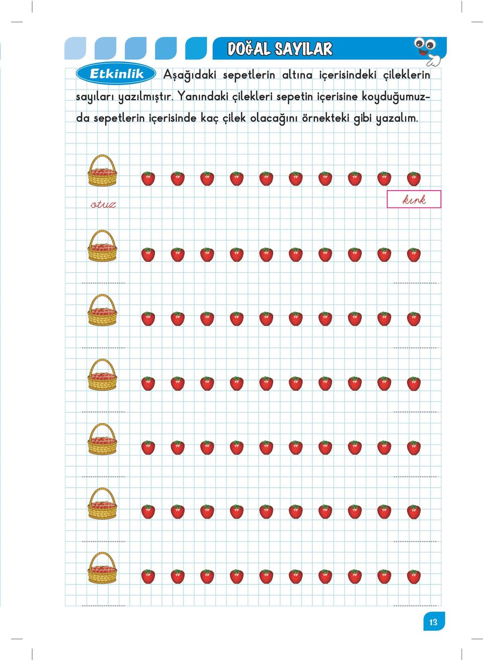 Yanındaki çilekleri sepetin içerisine koyduğumuzda sepetlerin