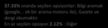 Genel Yanıt Dağılımı 37.33% oranda seçilen opsiyonlar: Bilgi aramak (google.