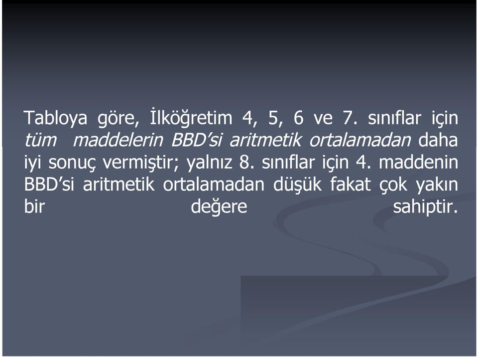 daha iyi sonuç vermiştir; yalnız 8. sınıflar için 4.