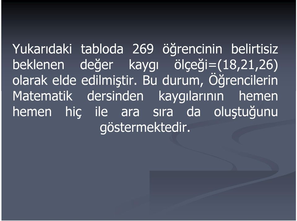 Bu durum, Öğrencilerin Matematik dersinden kaygılarının