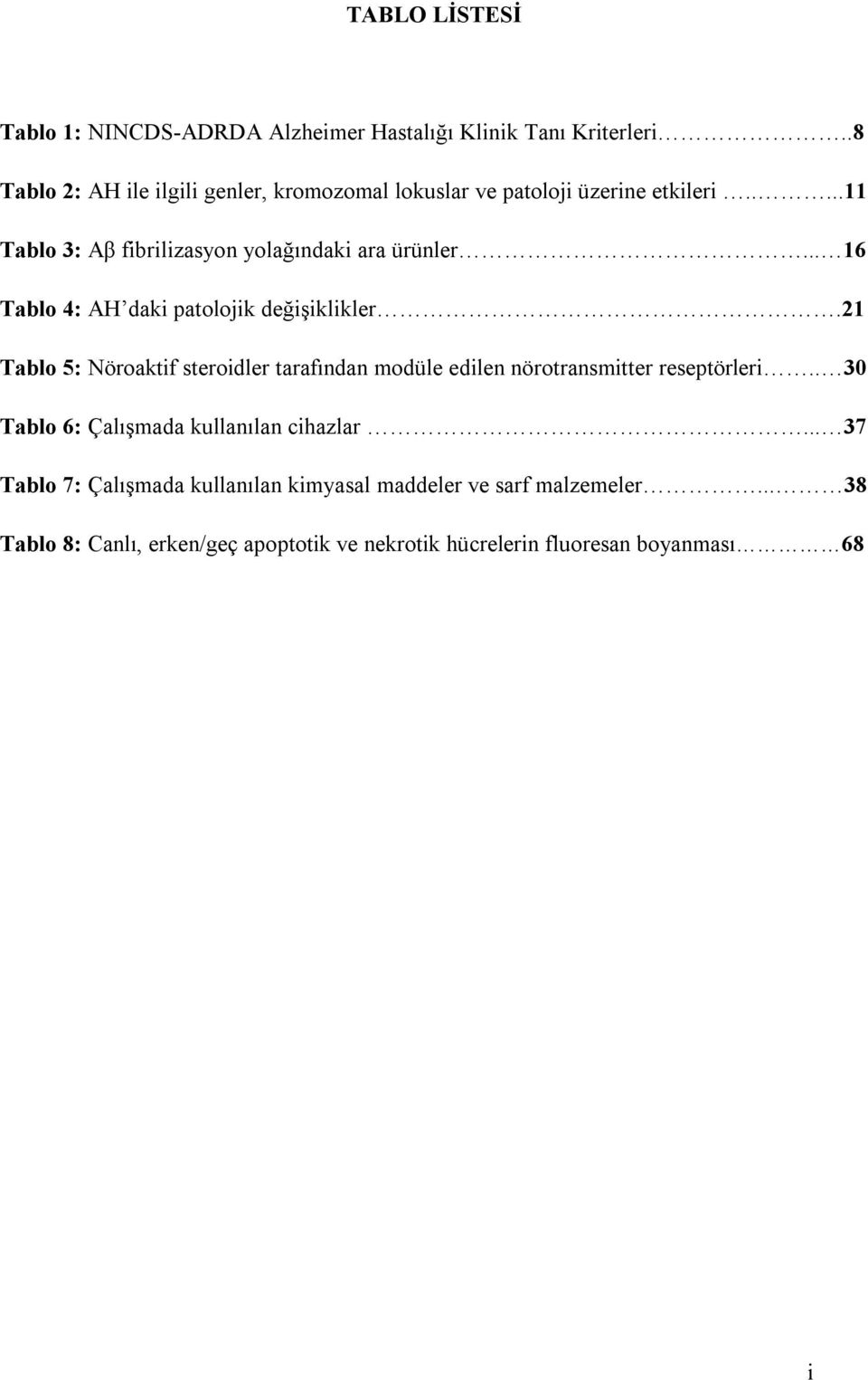 .. 16 Tablo 4: AH daki patolojik değişiklikler.21 Tablo 5: Nöroaktif steroidler tarafından modüle edilen nörotransmitter reseptörleri.