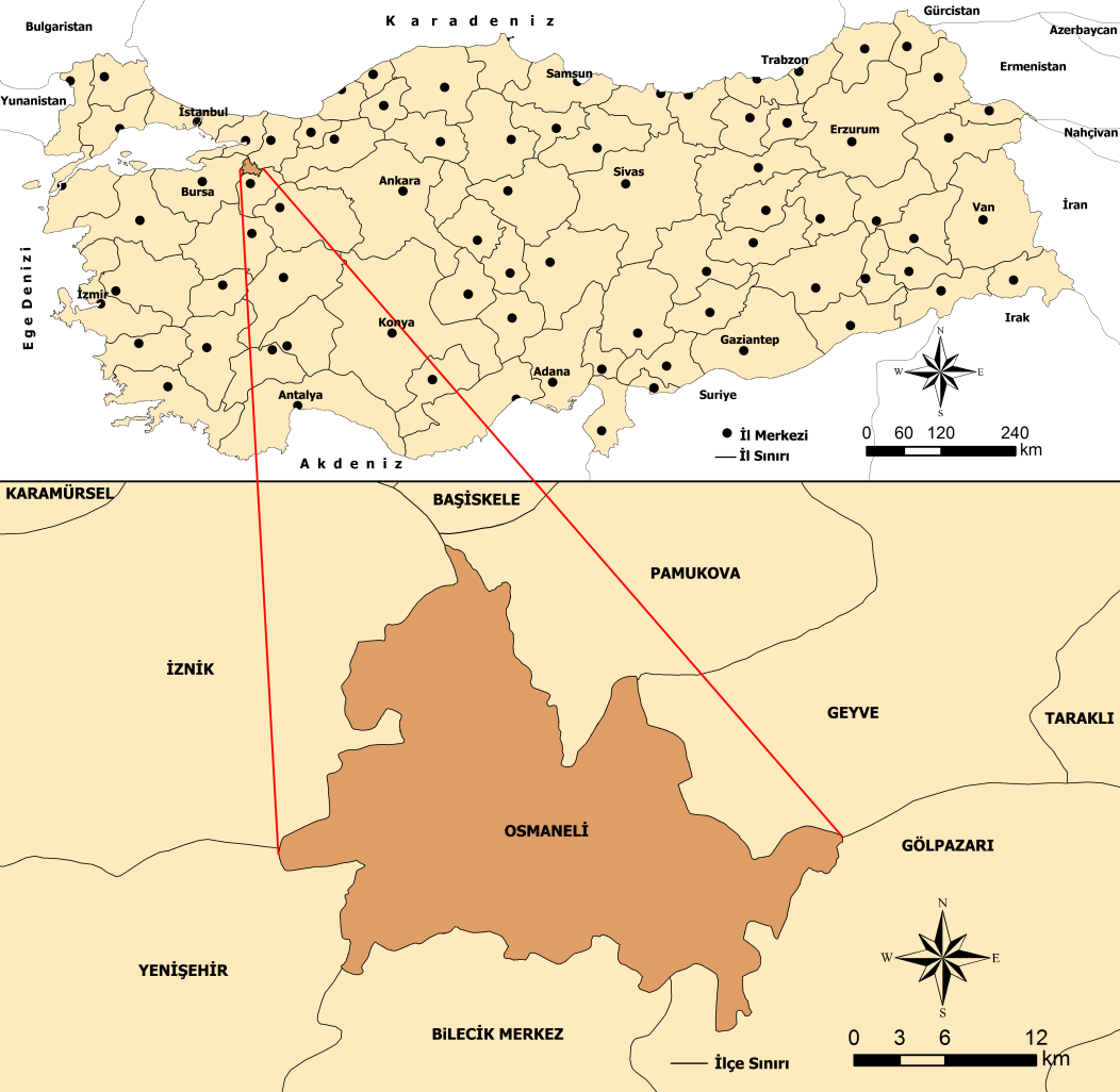 Araştırma Sahasının Yeri ve Sınırları Osmaneli ilçesi, Marmara Bölgesi nin Güney Marmara Bölümü nde yer almakta olup, idari açıdan Bilecik iline bağlıdır.
