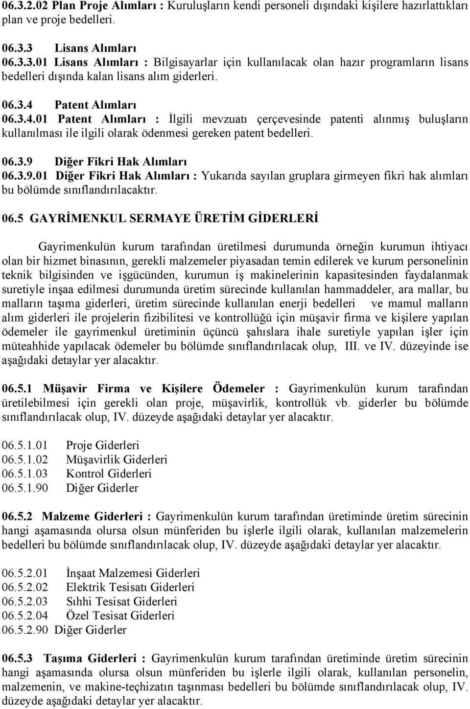 3.9.01 Diğer Fikri Hak Alımları : Yukarıda sayılan gruplara girmeyen fikri hak alımları bu bölümde sınıflandırılacaktır. 06.