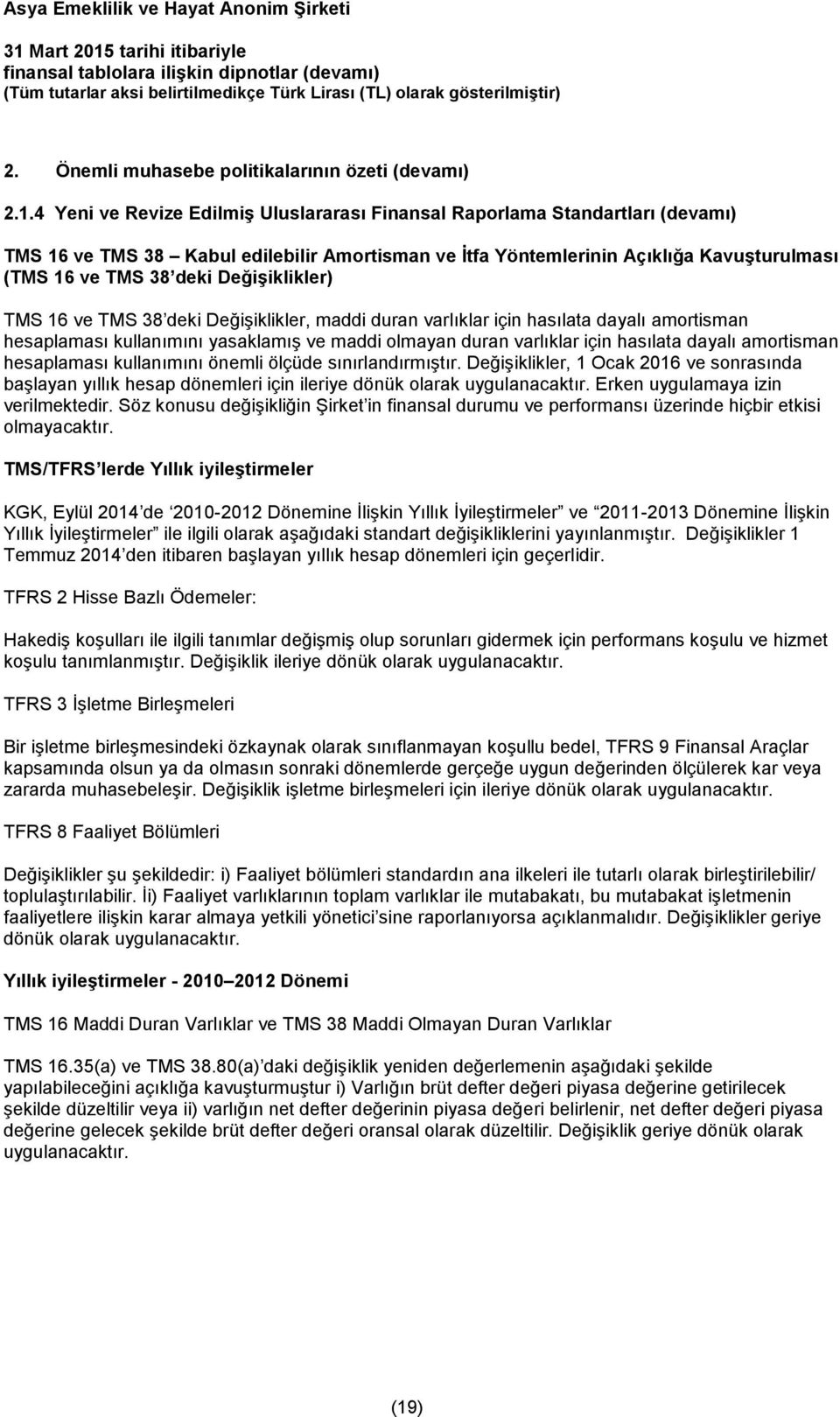 Değişiklikler) TMS 16 ve TMS 38 deki Değişiklikler, maddi duran varlıklar için hasılata dayalı amortisman hesaplaması kullanımını yasaklamış ve maddi olmayan duran varlıklar için hasılata dayalı