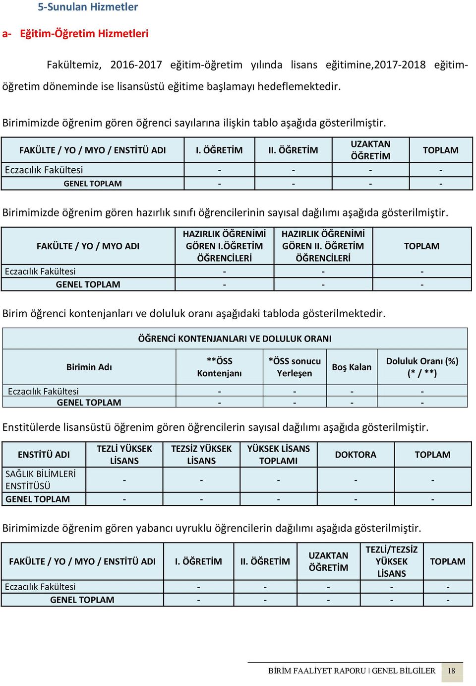 ÖĞRETİM UZAKTAN ÖĞRETİM TOPLAM Eczacılık Fakültesi - - - - GENEL TOPLAM - - - - Birimimizde öğrenim gören hazırlık sınıfı öğrencilerinin sayısal dağılımı aşağıda gösterilmiştir.