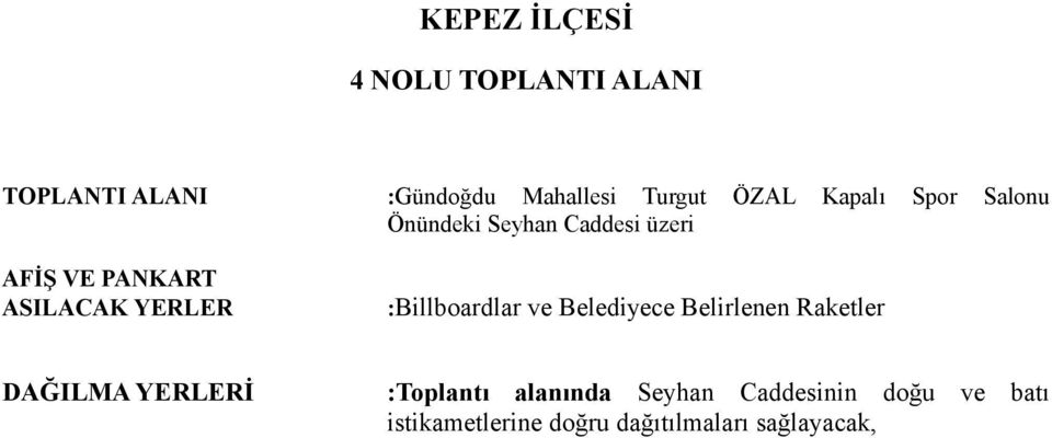 Belediyece Belirlenen Raketler :Toplantı alanında Seyhan