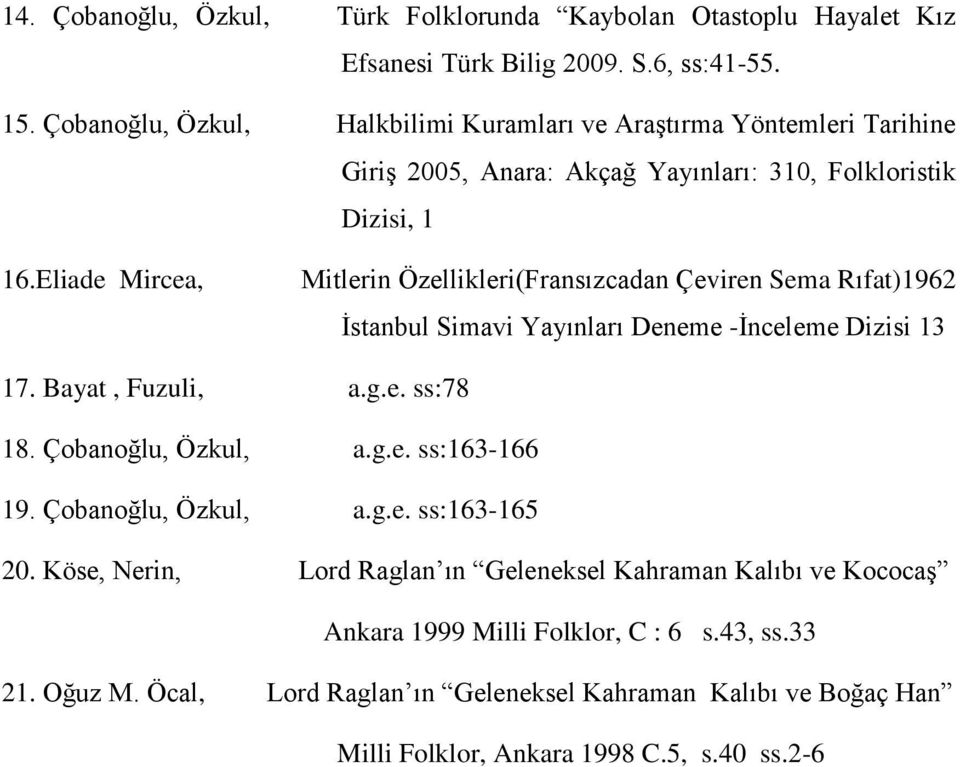 Eliade Mircea, Mitlerin Özellikleri(Fransızcadan Çeviren Sema Rıfat)1962 İstanbul Simavi Yayınları Deneme -İnceleme Dizisi 13 17. Bayat, Fuzuli, a.g.e. ss:78 18.