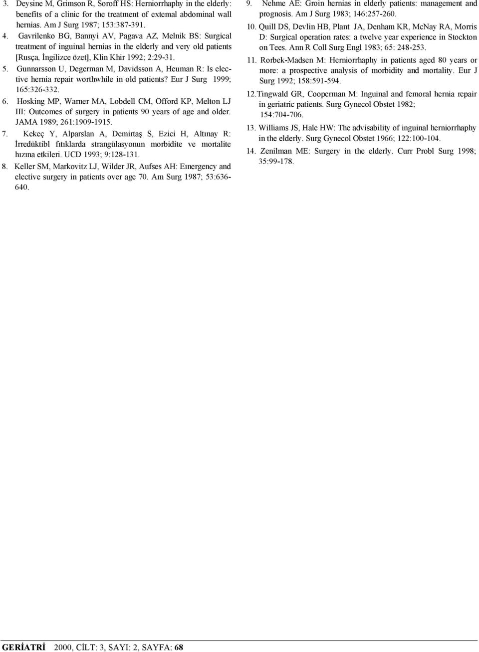 Gunnarsson U, Degerman M, Davidsson A, Heuman R: Is elective hernia repair worthwhile in old patients? Eur J Surg 1999; 165:326-332. 6.