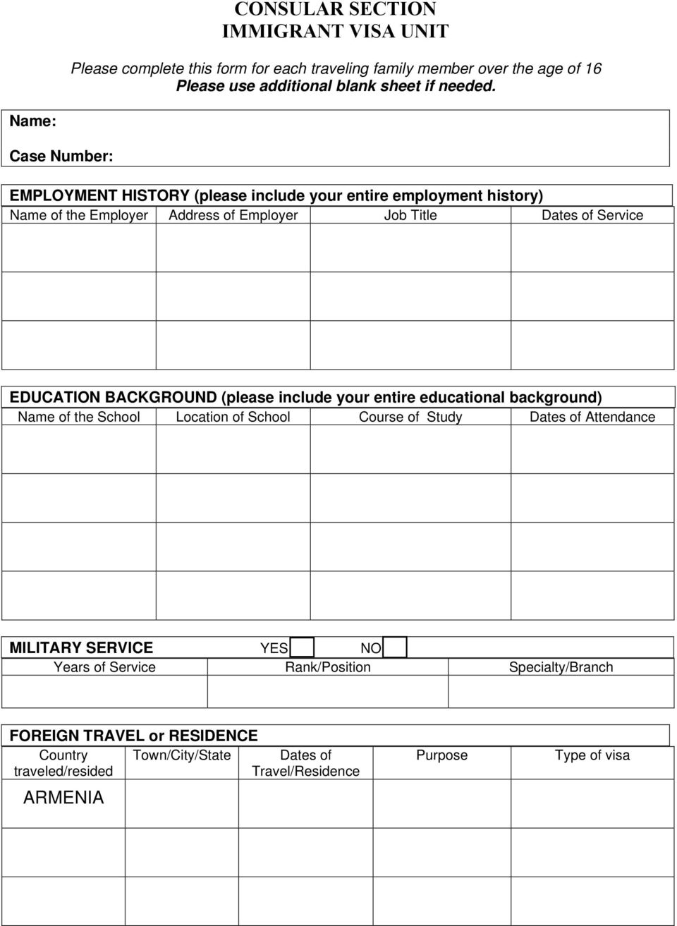 EDUCATION BACKGROUND (please include your entire educational background) Name of the School Location of School Course of Study Dates of Attendance MILITARY