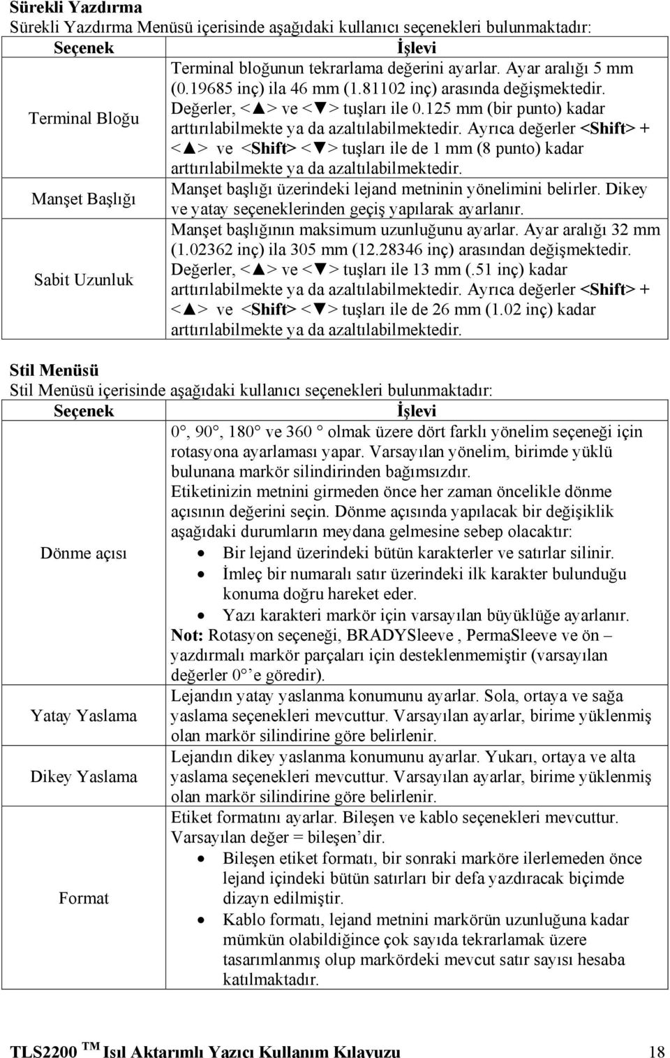 Ayrıca değerler <Shift> + < > ve <Shift> < > tuşları ile de 1 mm (8 punto) kadar arttırılabilmekte ya da azaltılabilmektedir. Manşet başlığı üzerindeki lejand metninin yönelimini belirler.