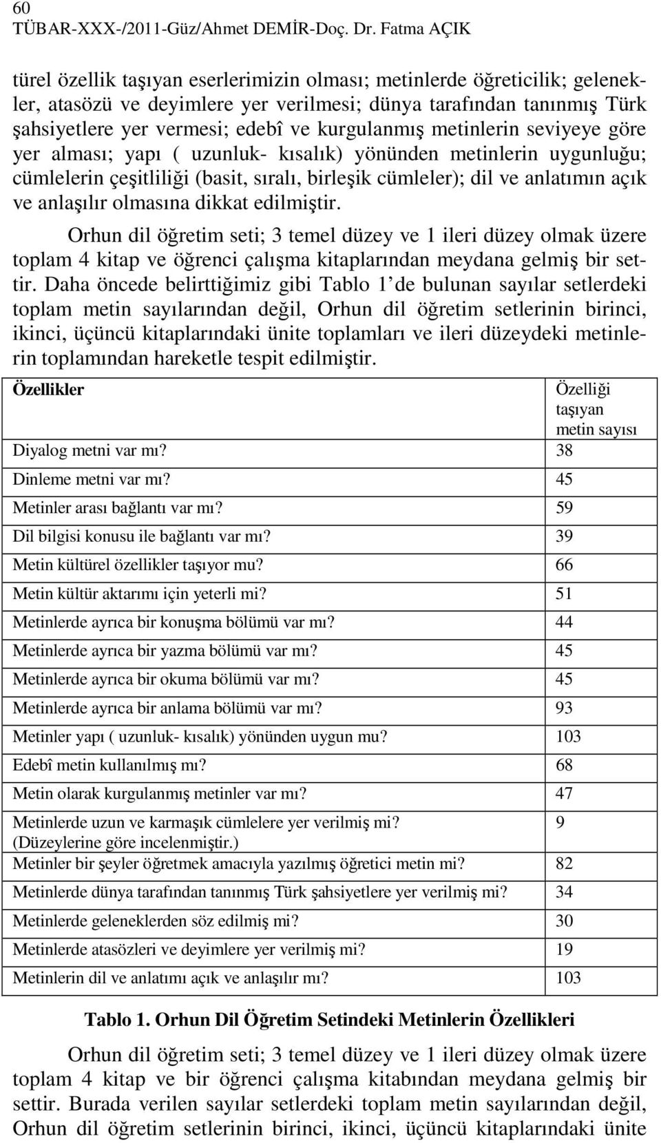 kurgulanmış metinlerin seviyeye göre yer alması; yapı ( uzunluk- kısalık) yönünden metinlerin uygunluğu; cümlelerin çeşitliliği (basit, sıralı, birleşik cümleler); dil ve anlatımın açık ve anlaşılır