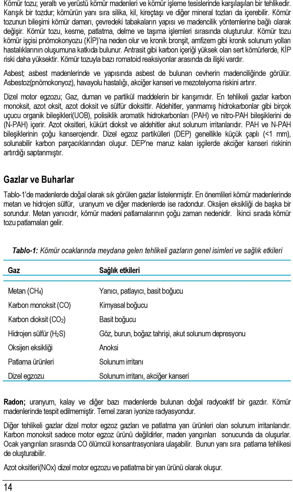 Kömür tozunun bileşimi kömür damarı, çevredeki tabakaların yapısı ve madencilik yöntemlerine bağlı olarak değişir. Kömür tozu, kesme, patlatma, delme ve taşıma işlemleri sırasında oluşturulur.