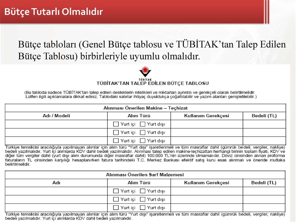 TÜBİTAK tan Talep Edilen Bütçe