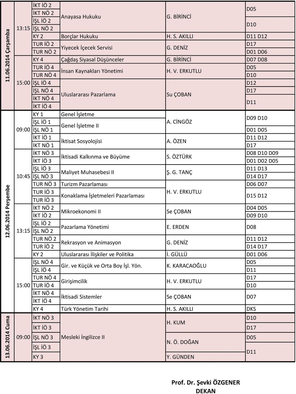 ÖZTÜRK D01 D02 D13 Maliyet Muhasebesi II Ş. G. TANÇ D14 Turizm Pazarlaması Konaklama İşletmeleri Pazarlaması D15 D04 Mikroekonomi II D09 Pazarlama Yönetimi E.