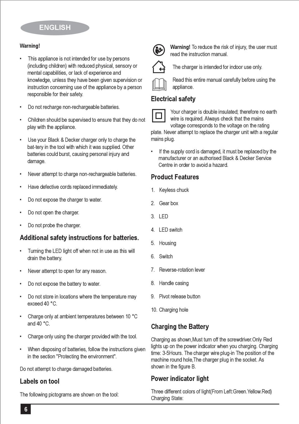 supervision or instruction concerning use of the appliance by a person responsible for their safety. Do not recharge non-rechargeable batteries.