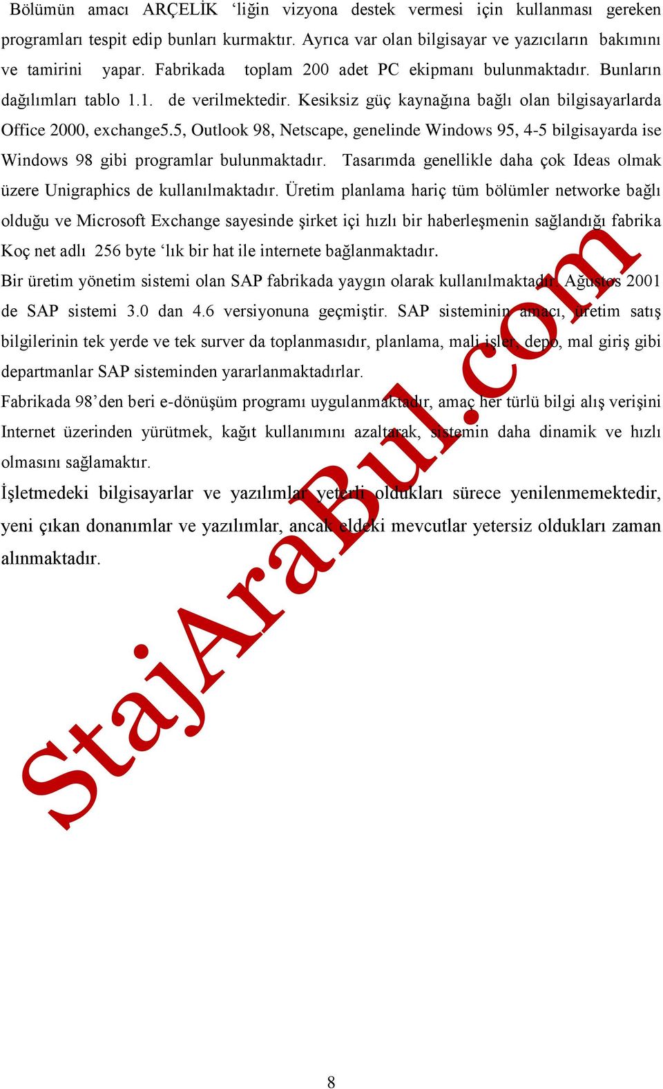 5, Outlook 98, Netscape, genelinde Windows 95, 4-5 bilgisayarda ise Windows 98 gibi programlar bulunmaktadır. Tasarımda genellikle daha çok Ideas olmak üzere Unigraphics de kullanılmaktadır.