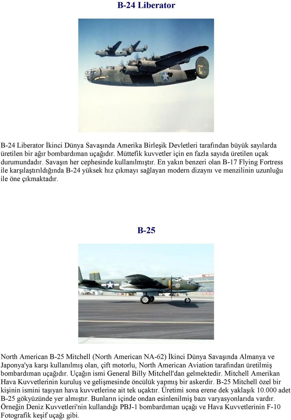 En yakın benzeri olan B-17 Flying Fortress ile karşılaştırıldığında B-24 yüksek hız çıkmayı sağlayan modern dizaynı ve menzilinin uzunluğu ile öne çıkmaktadır.