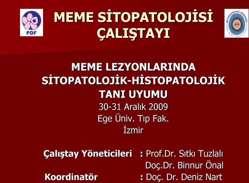 Ege Üniv. Tıp Fak. İzmir Çalıştay Yöneticileri : Prof.Dr.