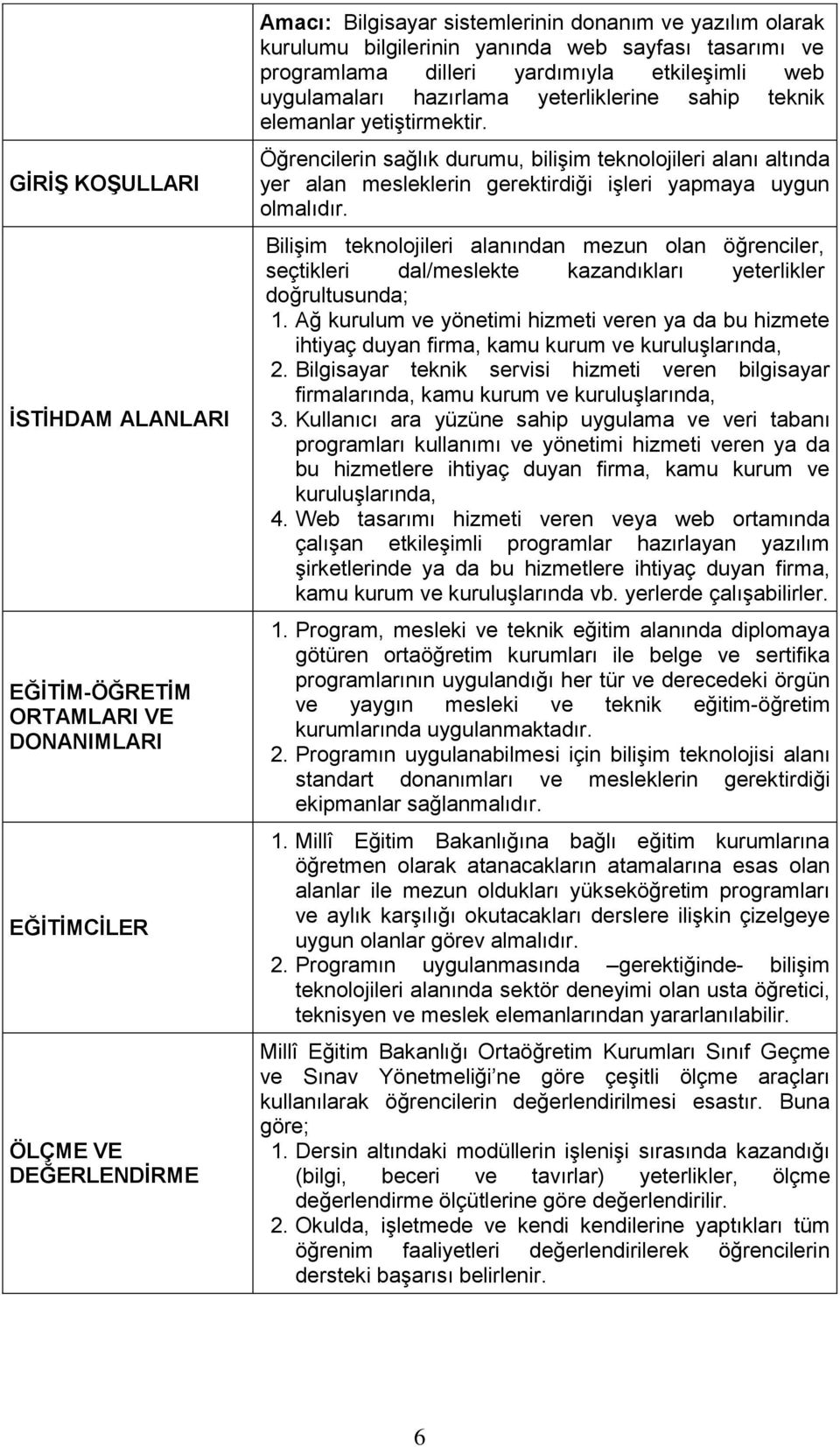 Öğrencilerin sağlık durumu, biliģim teknolojileri alanı altında yer alan mesleklerin gerektirdiği iģleri yapmaya uygun olmalıdır.